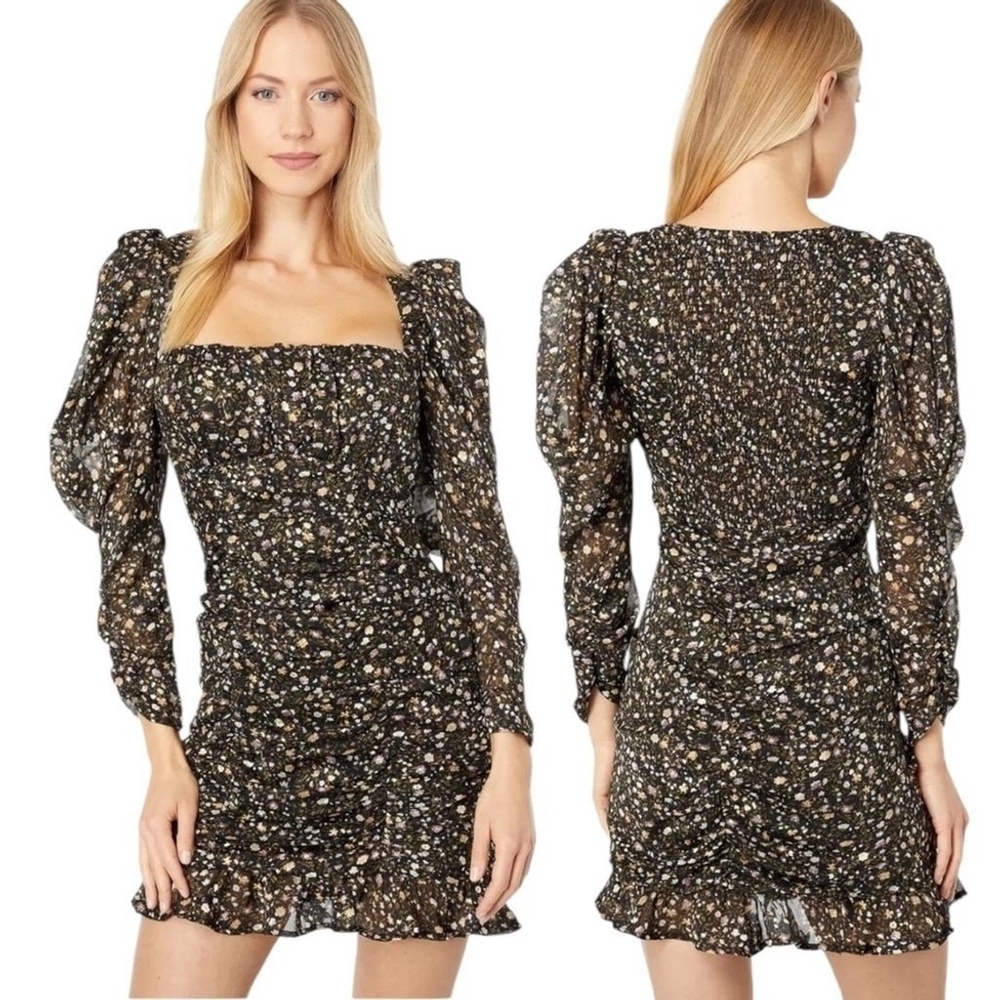 ASTR The Label Black Blush Ditsy Floral Printed Victoria Ruffle Dress Size Small